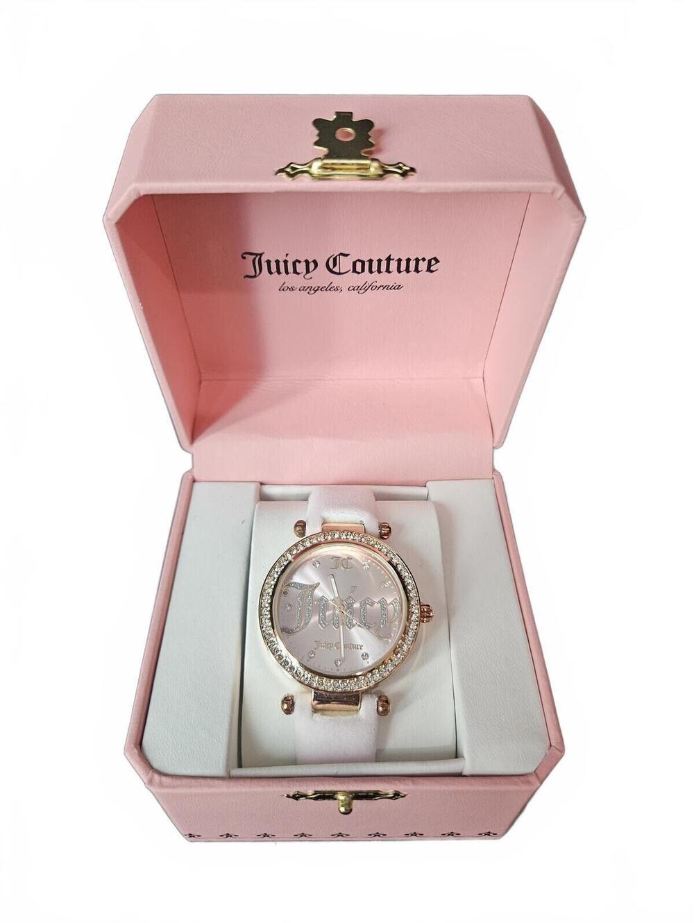 Juicy Couture Rose Gold Velour Strap Crystal Watch Pink Box NWT
